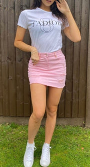 Pink denim skirt